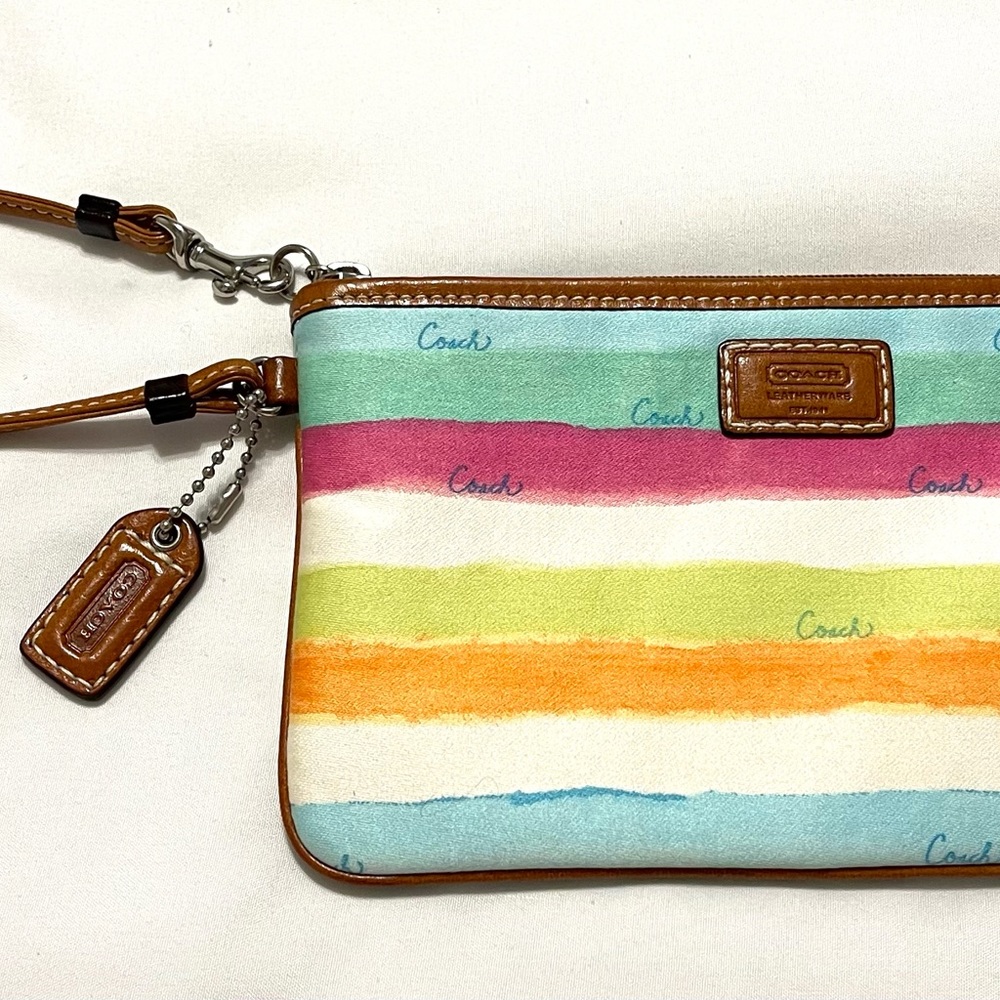 Coach wristlet multicolor striped